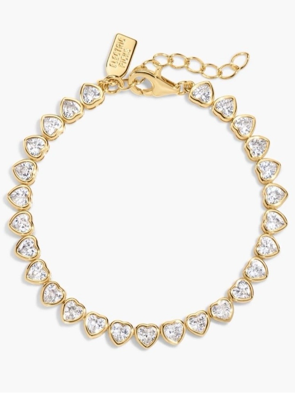 Gold Heart Crystal Link Bracelet - Delicate Heart Charm Design